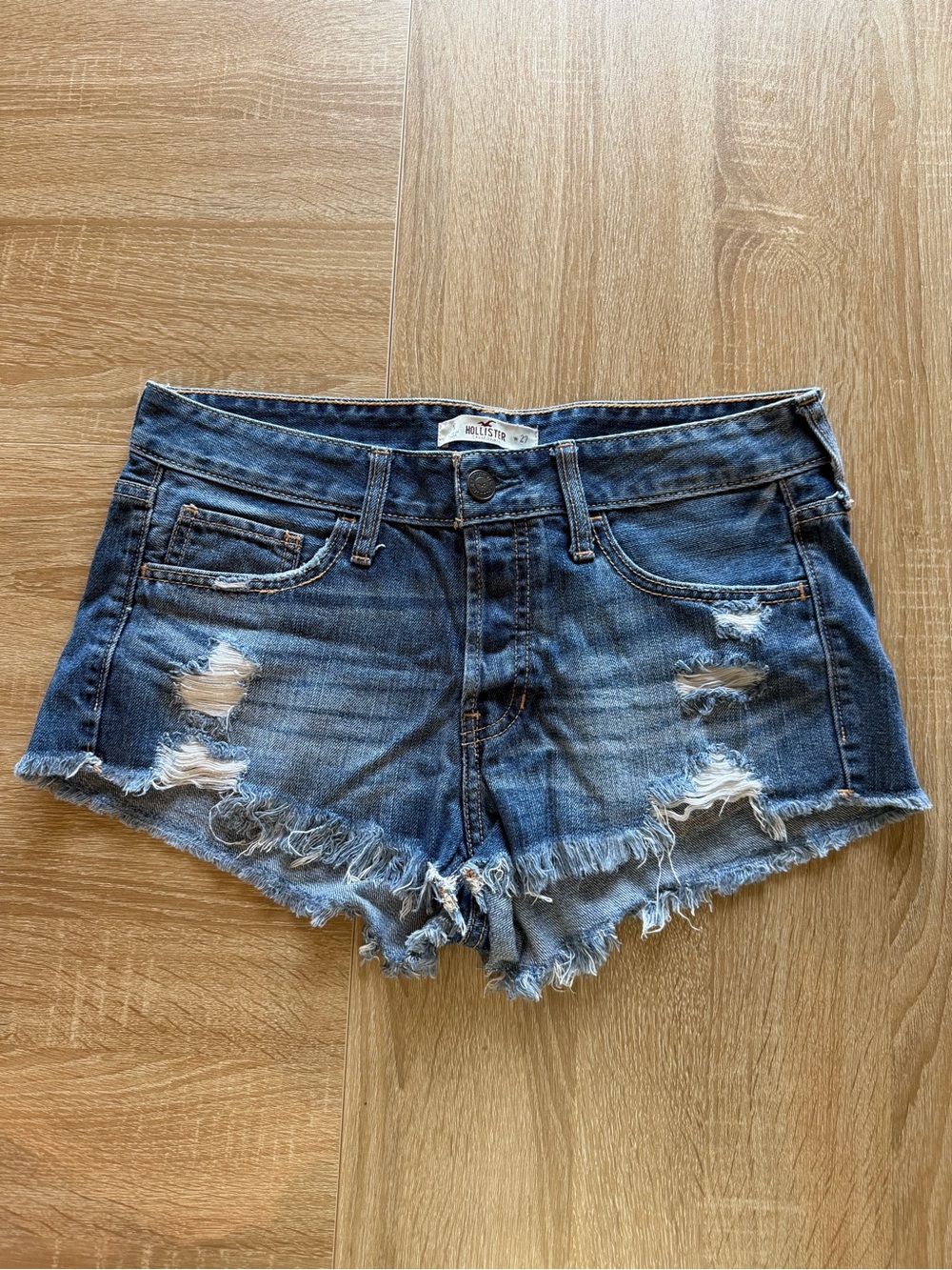 Hollister Women's Frayed Distressed Denim Shorts in Blue